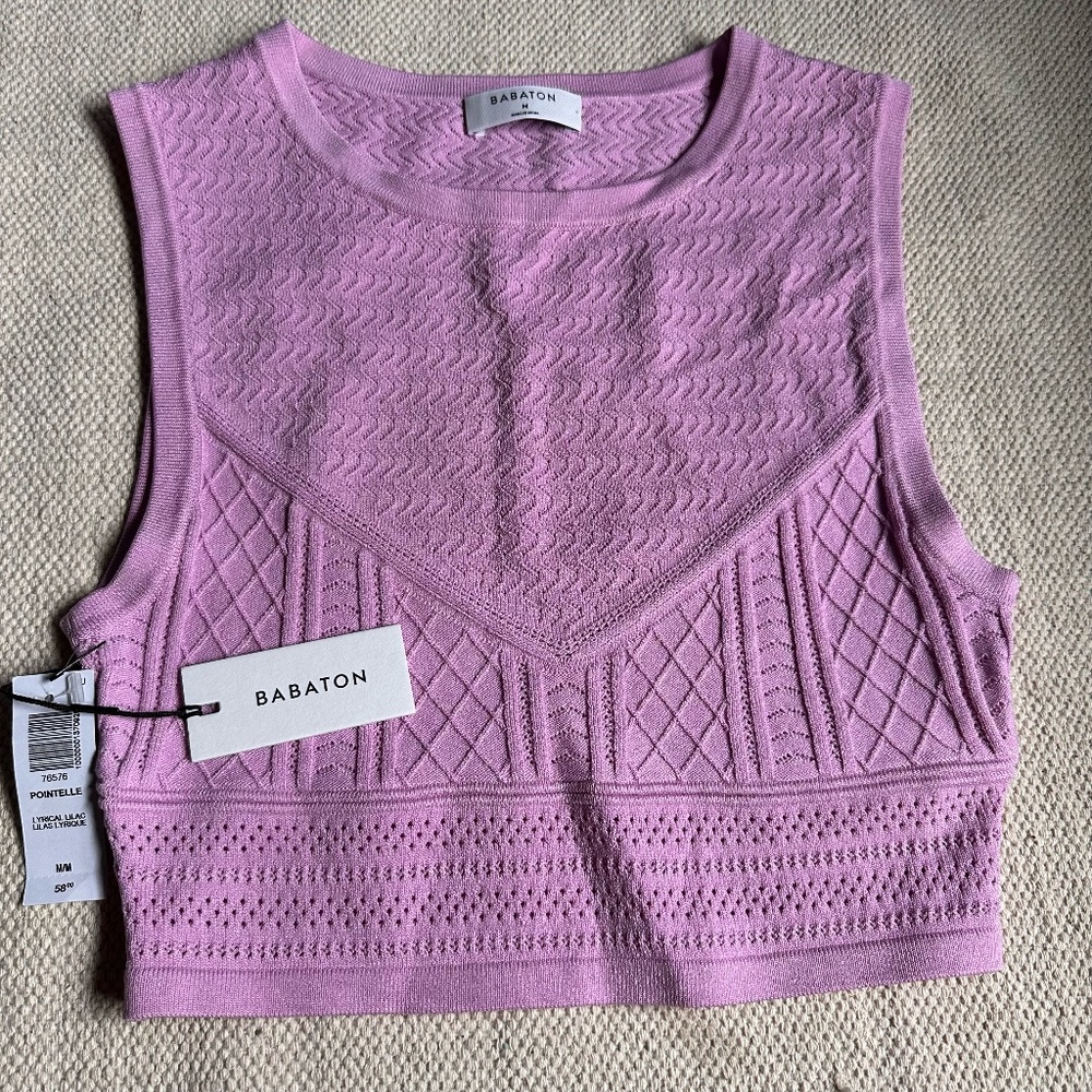 Babaton Sculpt Knit Pointelle Lyrical Lilac Size M Crop Top